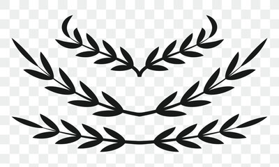 Elegant black vector laurel wreath set for celebration, certificates, or quality badges. Award winner emblem. Victory logo icon collection. Classic circular branch frame design. Eps 10.