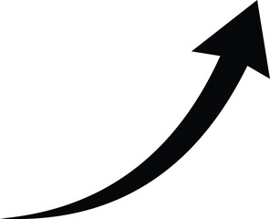 Curved black arrow pointing upward showing growth and progress progress vector