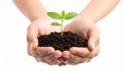Hands Holding Soil with Green Sprout – Symbol of Growth and Care
