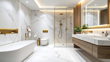 Luxury Modern Bathroom with Marble and Golden Accents