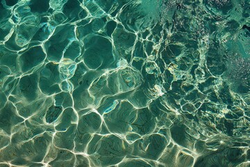 Teal Water Surface Texture With Reflections And Sparkle