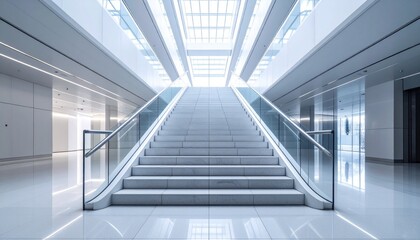 Obraz premium Symmetrical Modern Staircase with Futuristic White Aesthetic
