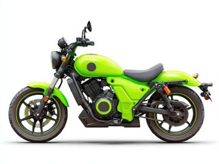 Fototapeta premium Lime Green Motorcycle Side Profile on White Background