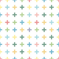 Naklejka premium Seamless Pattern, Colorful plus sign pattern background with pastel hues for festive designs Stock royalty free.