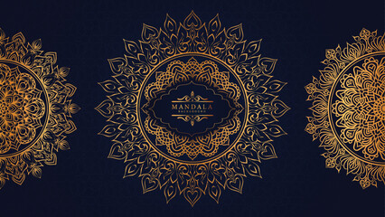 Luxury Gold Mandala Pattern on Dark Background, Ornamental Decorative Design