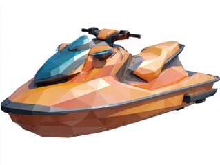 Naklejka premium Orange Low Poly Jet Ski on White Background
