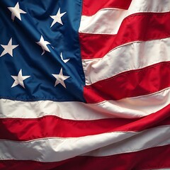 Naklejka premium Waving Red White Blue Flag Fabric with Stars Close Up