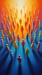 Abstract Crowd of Colorful Figures Reaching Upwards