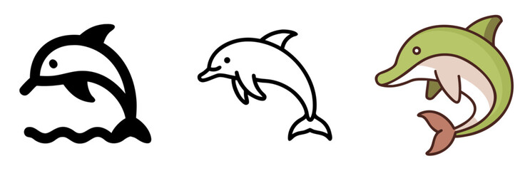 Dolphin Animal Icon for Ocean, Marine Life and Aquatic Wildlife Design