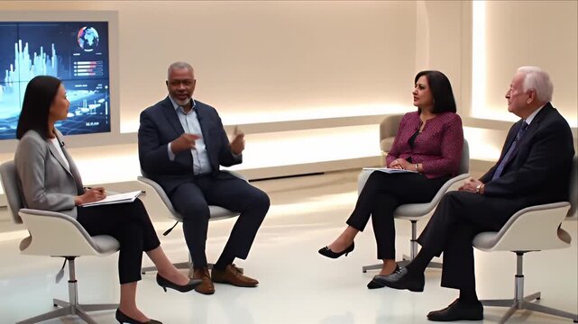 Diverse business professionals interview