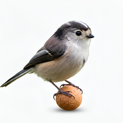 Fototapeta premium Small gray bird perched on brown acorn with natural posture