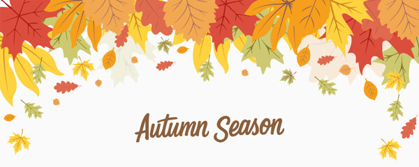 Autumn season poster, cards or banner template with watercolor design pastel colours, vibrant leaves. Collection of Vintage autumn Flower Market posters with colorful fall leaves.Trendy botanical wall