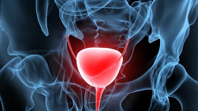 3D Medical Illustration Human Urinary Bladder Anatomy with Urethra  Highlighted in Red  Detailed Rendering for Healthcare Education