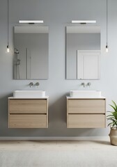 Obraz premium Modern Bathroom Interior with Double Vanity and Mirrors.