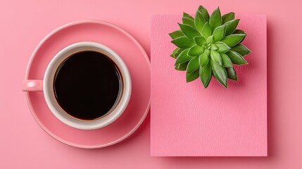 Pink Morning Coffee and Succulent