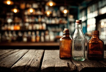 Bottles on an Aged Wooden Surface