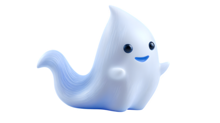 A doodle toy resembling a little ghost with a cheerful, expressive face and a flowing tail, isolated on a Transparent Background