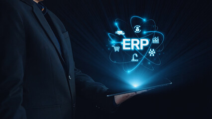 ERP platform visual showing centralized system for enterprise resource planning, improving...