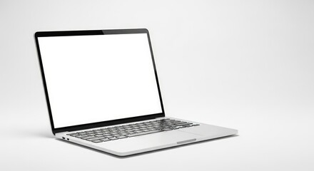 Sleek Silver Laptop with Blank White Screen on White Background for Mockup Design