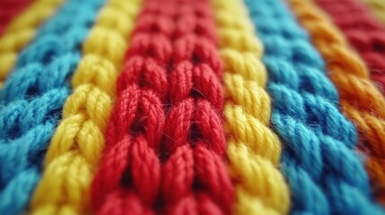Detailed texture showcasing colorful knitted pattern and vibrant yarn strands