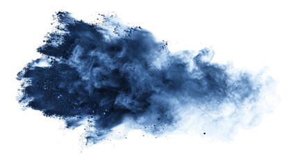 Indigo-colored powder erupting into the air on on transparent background