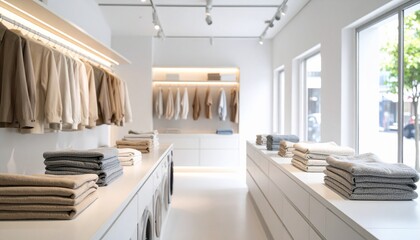 Minimalist Laundry Shop Interior Design - Neat Folded Clothes - Modern Style