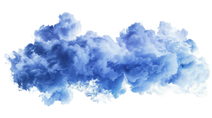 Indigo cloud expanding dramatically on on transparent background