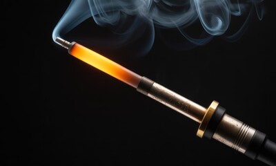 Soldering iron with glowing tip and smoke