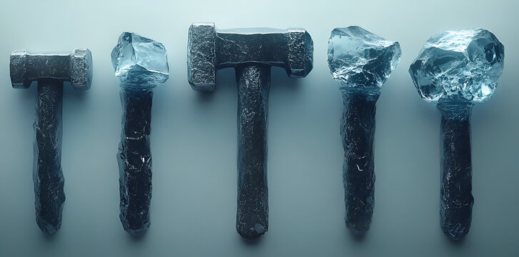 Ice Hammer Rocks Spelling Titt in Cool Blue Tone on Light Background