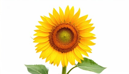 Fototapeta premium Bright Yellow Sunflower with Vibrant Petals Against White Background