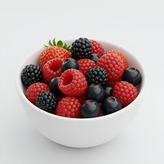 Fresh mixed berries including strawberries blueberries raspberries in white bowl