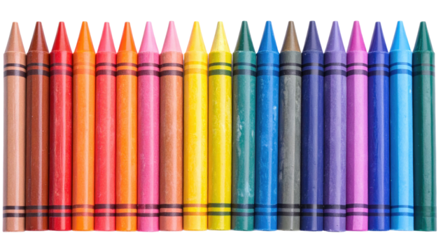 Colorful Crayons in a Straight Line on White Background