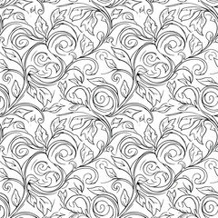 Seamless Pattern, Elegant floral vine pattern in black and white with intricate leaf and swirl design Stock royalty free.