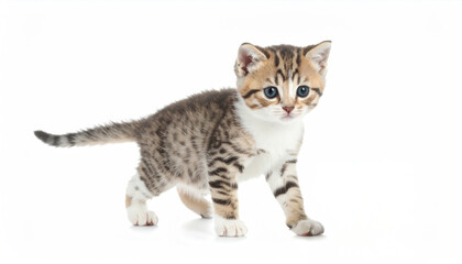 Obraz premium Playful Kitten with Colorful Ball on White Background