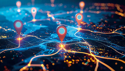 Geolocation and GPS Tracking on City Map with Digital Navigation Pins