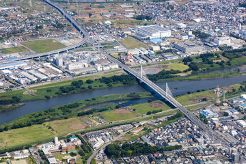 神奈川県平塚市の湘南銀河大橋付近を空撮