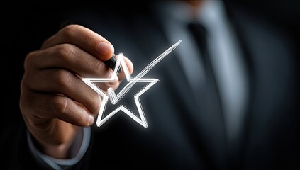 Businessperson drawing a star with a checkmark