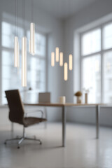 Fototapeta premium minimalist office interior featuring data analysis sheet with ar numbers and blurred white text bars