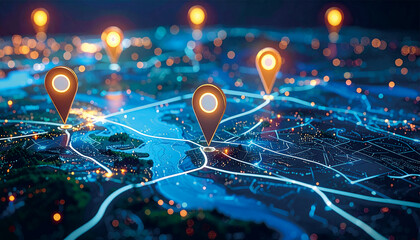 World Map with GPS Location Icons for Online Navigation and Travel Guide