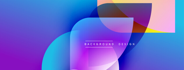Abstract gradient background. Vivid purple, blue hues blend. Overlapping shapes create dynamic visual effect. Text reads background design.
