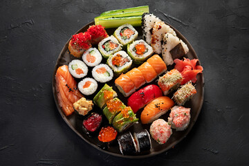Sushi Set. Rolls, sushi of different types on a plate.