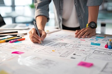 Person sketching design ideas on a large sheet of paper