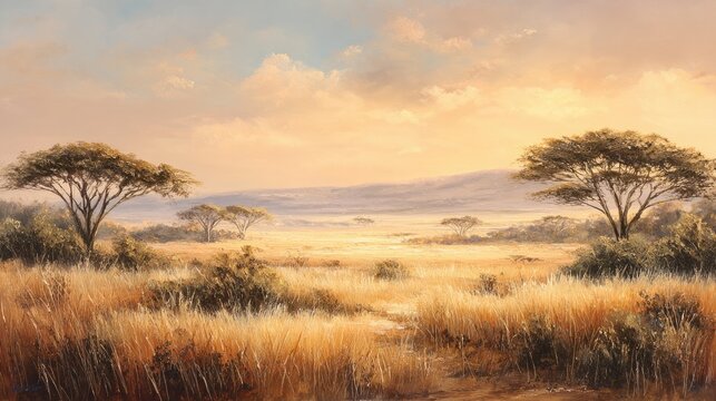 African savanna landscape at sunrise