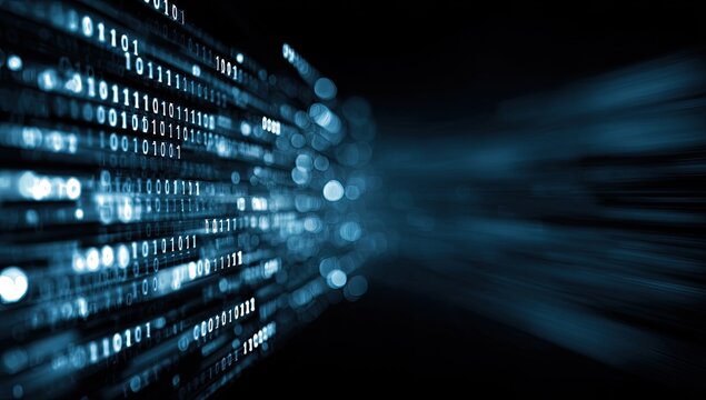 Abstract digital binary code background with motion blur