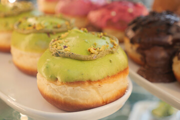 Delicious pastries displayed in a bakery case