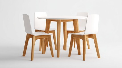 White round table with wooden chairs.