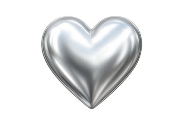 Silver metallic heart reflecting romantic feelings, gleaming against transparent backdrop, ideal for love-themed graphics and valentine's day compositions