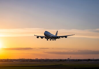 Airplane landing at sunset (10)