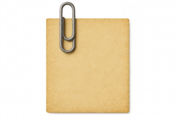 Vintage paper note fastened by metal clip, offering pristine writing surface against clear backdrop for graphic designers