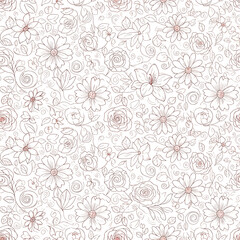 Seamless Pattern, Floral pattern with roses, daisies, and lilies forming a delicate background design Stock royalty free.